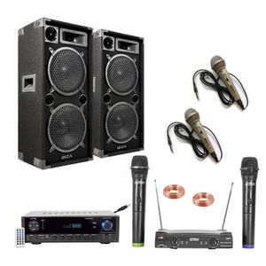 Kit KARAOKE - Ampli 2x50W + 2 Enceintes HiFi 4" + 2 Micros + Tél - MY