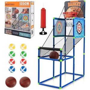 FANTASK Machine De Basket Électronique 8 En 1 Pliable – 4 Balles Incluses – 8 Modes De Jeu – Affichage Numérique Et Sons Arcade – Pour Enfants Et Adultes – Gris