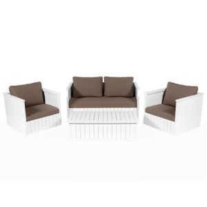 Salon 4 Places En Eucalyptus Fsc 2 Fauteuils 1 Canape 2 Places