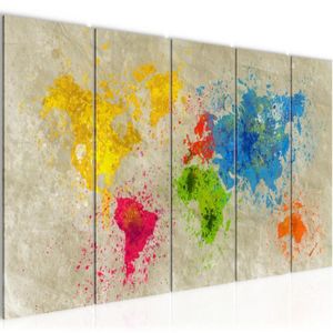 TABLEAU - TOILE Runa art Tableau Décoration Murale Carte du Monde Abstrait 200x80 cm - 5 Panneaux Deco Toile Prêt à Accrocher 010755a