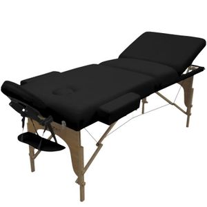 TABLE DE MASSAGE - TABLE DE SOIN Table de massage 15 cm pliante 3 zones en bois avec panneau Reiki + Accessoires et housse de transport - Noir - Vivezen