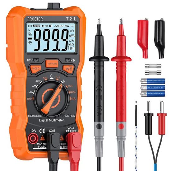 Multimètre Numérique 6000 Points TRMS - Voltampèremètre AC/DC Avec NCV Et Lampe Torche