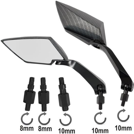 Paire De Rétroviseurs Universels Pour Moto/Scooter - Filetage 8 Mm Ou 10 Mm, Miroir Clair (Noir)