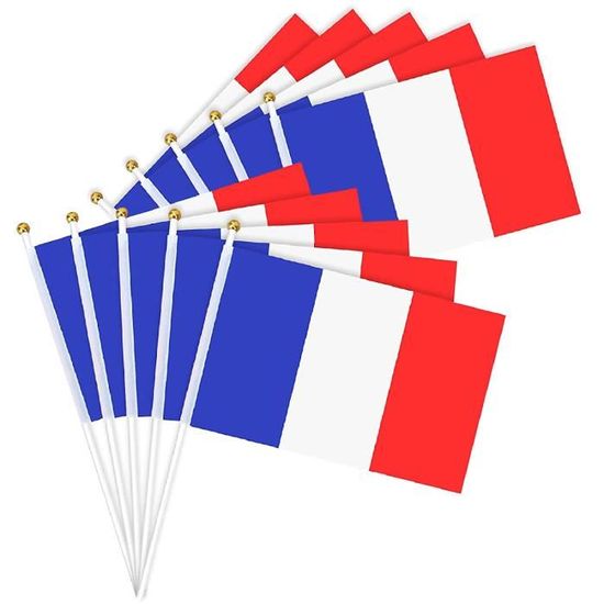 Petit Drapeau Français - 10 Drapeaux Français - Haute Qualité - Résistant - Supporter EQUIPE DE FRANCE