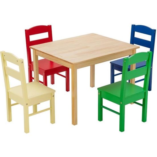 DREAMADE Ensemble de Table et 4 Chaises en Bois pour Enfants, pour Jouer, Lire, Dessiner, Table Enfant Naturel 61,5x51,5x48CM