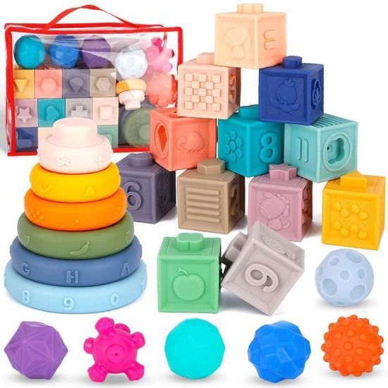 Weilim Jouets Bébés Montessori Jeux Bébé Eveil, Jouets sensoriels, 6 en 1 avec Bebe Cube d'activité, œufs à associer, Jouet à Ventouse à Rotation (3 in 1
