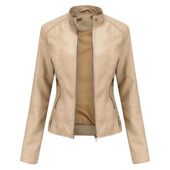 Veste en cuir PU Femme Marque de luxe Plain Slim Jacket Veste de