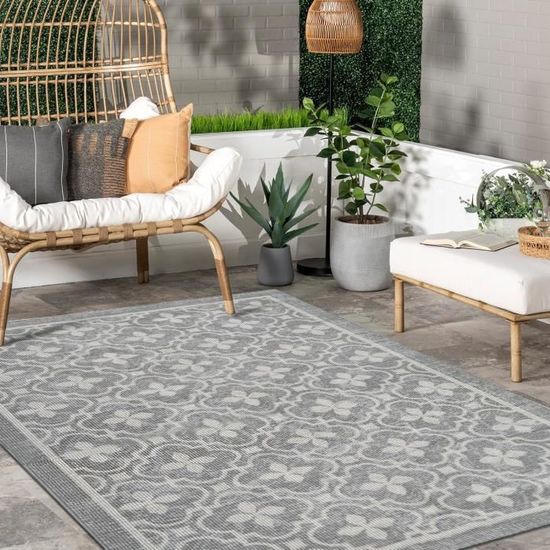 GENIMO Tapis Exterieur Resistant Pluie Terrasse, Reversible Résistant aux UV Tapis Extérieur, Couverture de Pique-Nique Portable pour Jardin, Balcon, Camping, Barbecue, 120x180cm, Noir & Brun