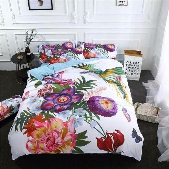 3 piece Fleur en 3D Blanc  Parure de lit – housse de couette 220 * 240cm, et 2 taies d'oreiller 48 x 74cm