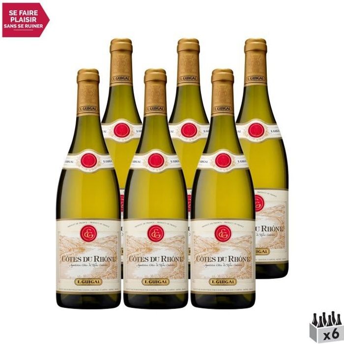 Côtes du Rhône Blanc 2020 - Lot de 6x75cl - Maison Guigal - Vin AOC Blanc de la Vallée du Rhône - Cépages Viognier, Roussanne, Marsa