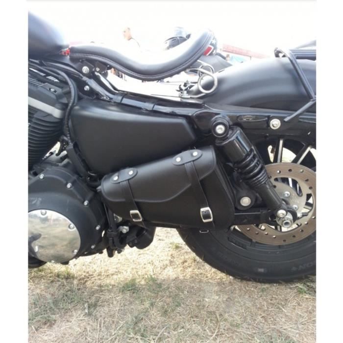 Sacoche gauche en cuir compatible Harley Davidson Sportster XL 883 1200 48 1200X Super Low Nightster 1200N Iron 883I Forty Eight