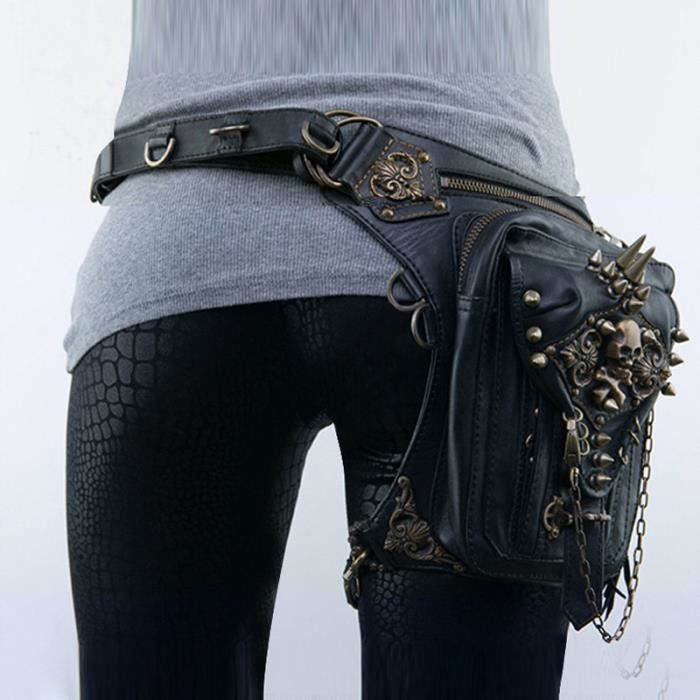 Steampunk rétro Sac de Moto Femme Poches Vintage Sac à bandoulière Tête de Mort Punk Sac à bandoulière de Voyage Mode Sac