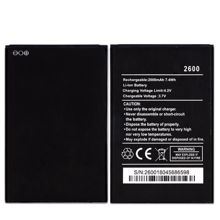 Mcdark WIKO 2600 Batterie Battery 2000mAh Accessoires de remplacement de batterie Noir