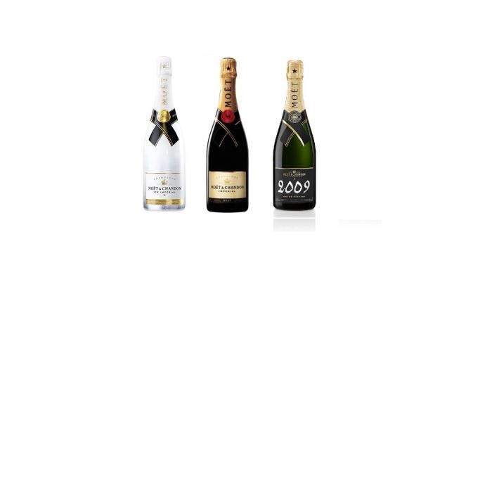 Lot découverte de 3 Bouteilles Moët et Chandon Brut - Impérial - Ice Impérial - Grand Vintage