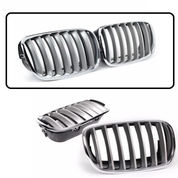 2 GRILLE DE CALANDRE CHROME ET GRIS TITANIUM BMW X5 E70 DE 03/2007 A 2013