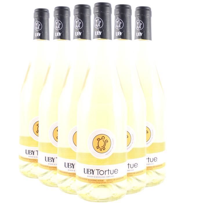 Tortue Gros et Petit Manseng Blanc 2020 - Lot de 6x75cl - Domaine d'Uby - Vin Blanc du Sud-Ouest - Appellation IGP Côtes de Gascogne