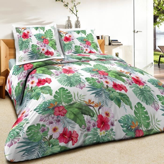 Housse de couette Coton Jungle et taie d'oreiller - taille:220 x 240 cm