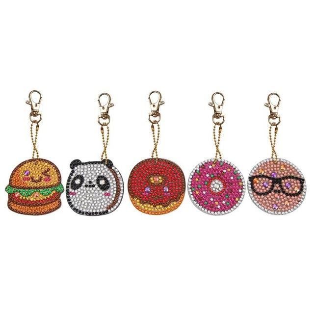 A267 5 pièces bricolage plein forage spécial en forme de diamant peinture porte clés femmes sac pendentif bijoux porte clés broder