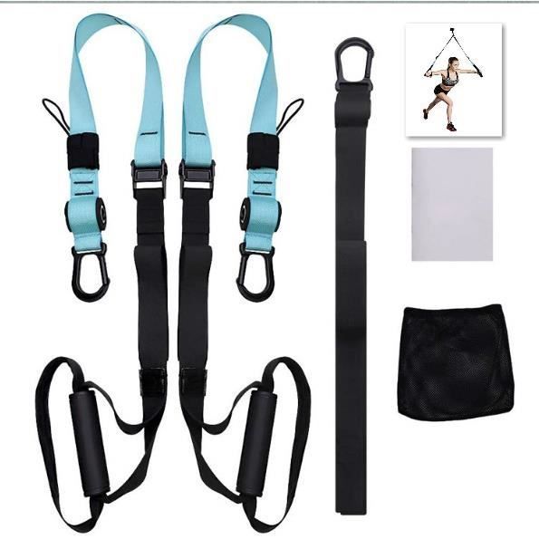 Sangle de Suspension D'exercice de Suspension Sangle Fitness Kit pour Musculation Multifonction Entraînement Stretch Home Gym-bleu