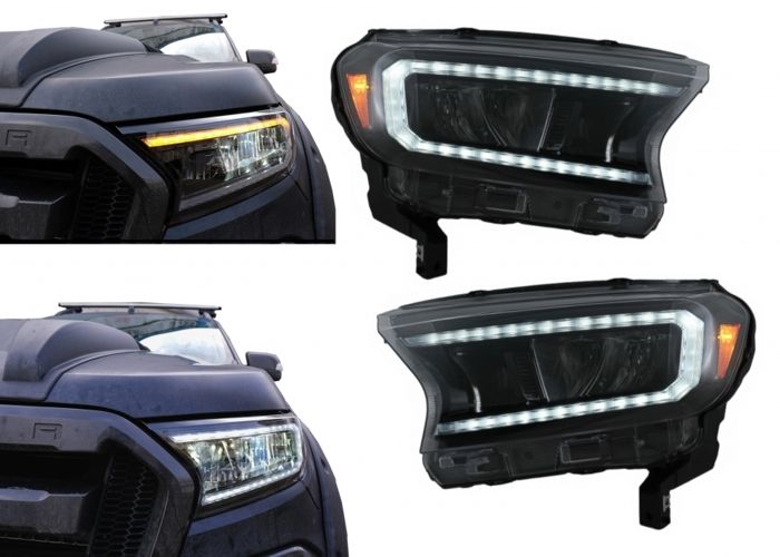 Phares LED Light Bar pour Ford Ranger 15-20 LHD Full Black Boîtier Dynamic