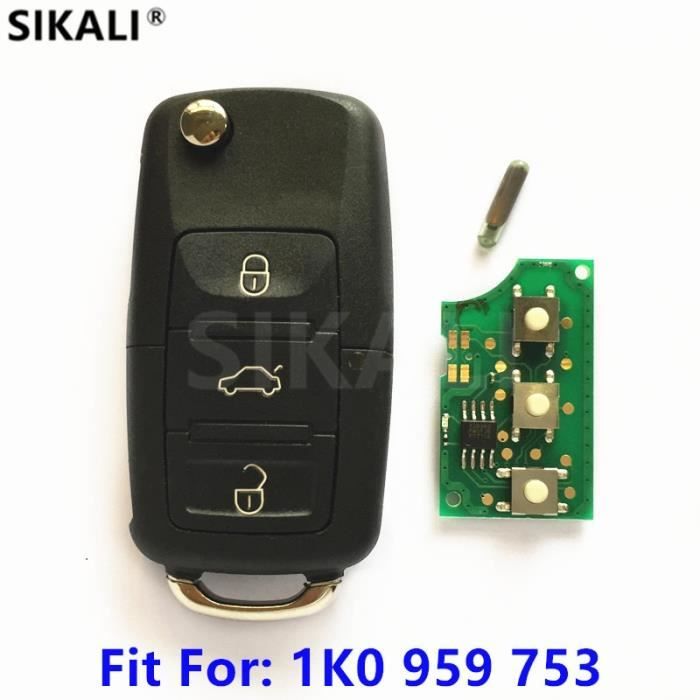 Coque clé,Clé de télécommande de voiture pour 1K0959753 Pour VW-VOLKSWAGEN CADDY-EOS-GOLF-JETTA-SIROCCO-TIGUAN-TOURAN ID48 puce