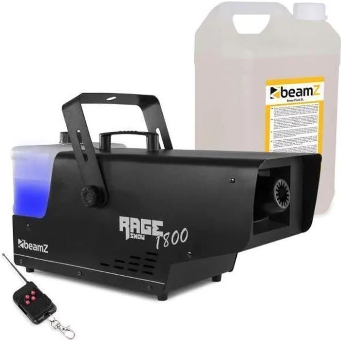 BeamZ Rage 1800 Machine à neige avec 5 litres de liquide, télécommande sans fil, contrôleur DMX, réservoir 3.5L, débit réglable