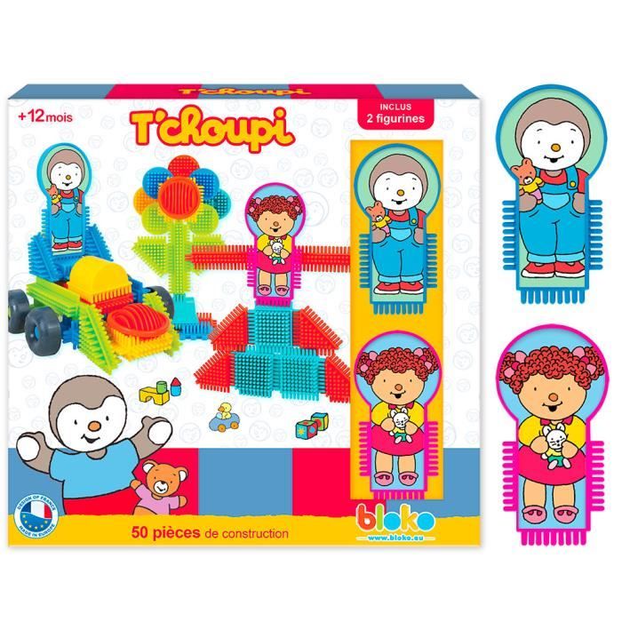 BLOKO – Coffret T’CHOUPI & LALOU – 50 Blocs de Construction + 2 Figurines - Dès 12 Mois – Facile à Manipuler – Jouet de Construction