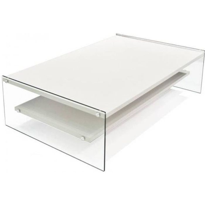 Table basse rectangle BELLA 2 plateaux blanc mat piétement en verre blanc Verre Inside75