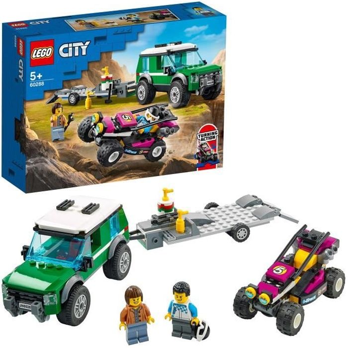 LEGO® City 60288 Le transport du buggy de course, Jouet Camion Transporteur de Voiture Tout-Terrain pour Enfants de 5 ans et +
