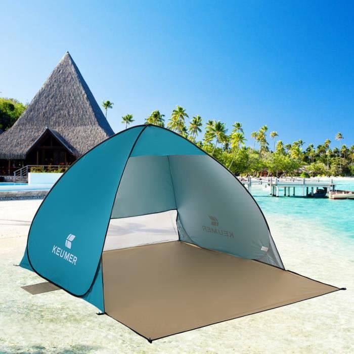 Tente de plage portable Pop-up instantané automatique Anti UV Abri Camping Pêche Randonnée pour personne mixte
