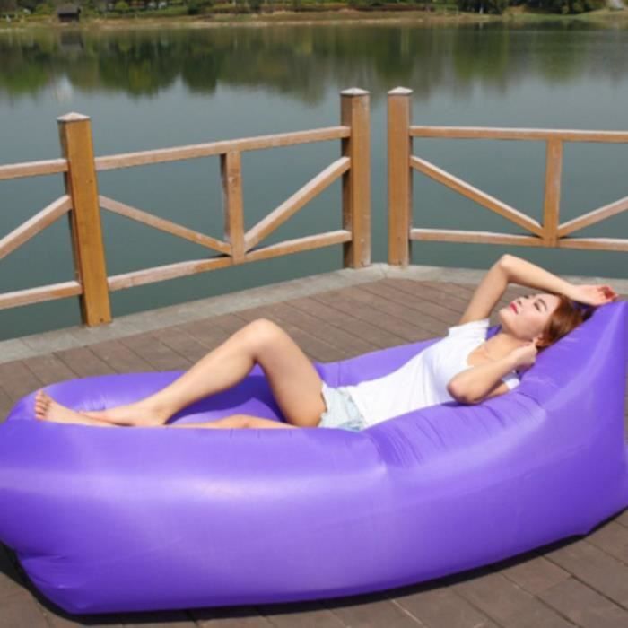 Gonflable Sofa-Imperméable à l’eau longue Canapé Sac à Couchage Matelas Portable Lit en Plein Air étanche extérieur-violet