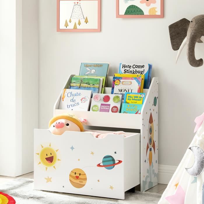 Étagère de rangement enfant pour jouets et livres, Boîte à Jouets Mobile avec roulettes, 62,5 x 29,5 x 70 cm,Blanc GKR41WT SONGMICS