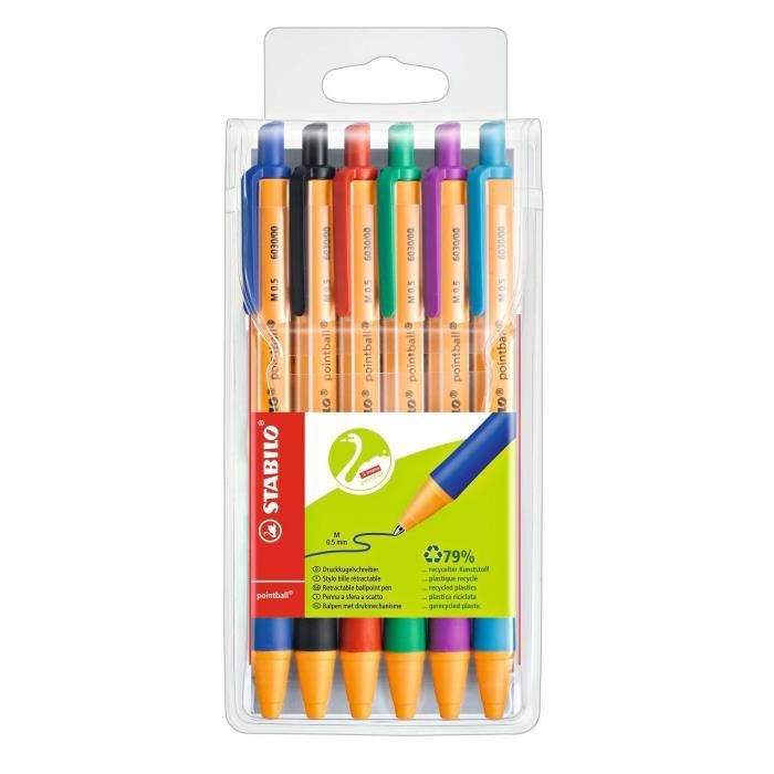 STABILO Pochette de 6 Stylos Bille Pointball - Couleurs Assorties