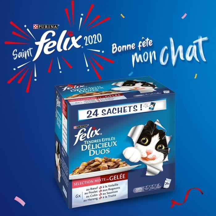 FELIX Tendres Effilés en Gelée Délicieux Duos Viandes - Pour chat adulte - 24 x 100 g