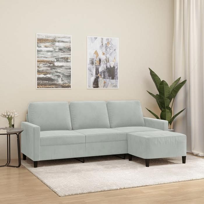 vidaXL Canapé à 3 places avec repose-pieds Gris clair 180 cm Velours canapé canapé avec repose-pieds canapé trois places 3201055