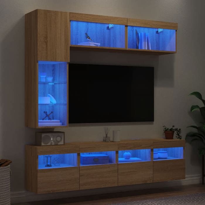 vidaXL Ensemble de Meubles TV Muraux et Lumières LED 7 pcs Armoires de Télévision Suspendues Ensemble de Meubles Télé 3216759