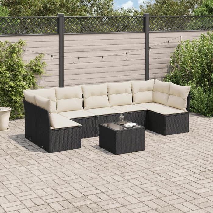 vidaXL Salon de jardin 8 pcs avec coussins noir résine tressée 3217436