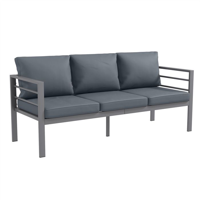 canapé de jardin 3 places outsunny avec coussins d'assise et dossier - canapé extérieur en aluminium - 185l x 66l x 64h cm