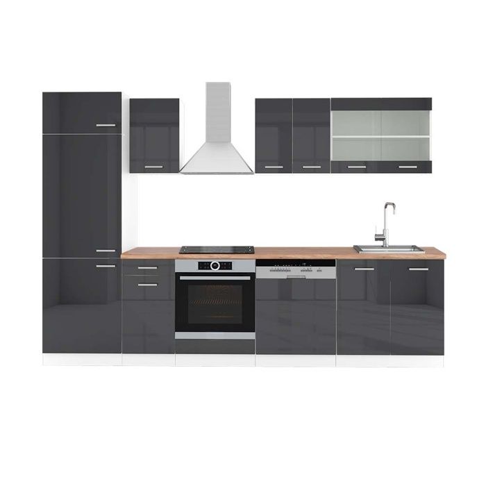 Cuisine D'Angle R-Line Vicco 200 Cm - Façades Anthracite Brillant/Blanc, Sans Plan De Travail - Meuble Modulaire
