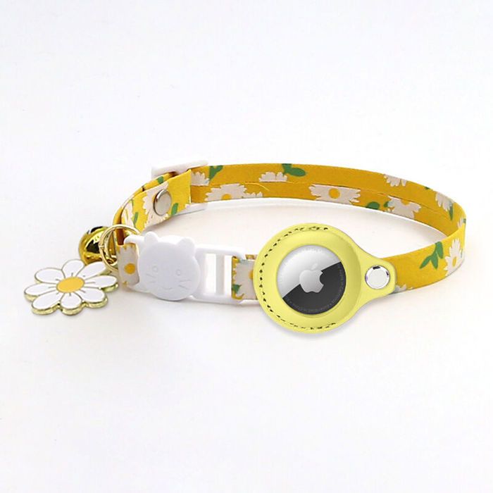Meilleurs prix pour Collier pour Chat Airtag Jaune Imprim Rglable avec Cloche Coque de Protection Silicone Boucle de Scurit YYV