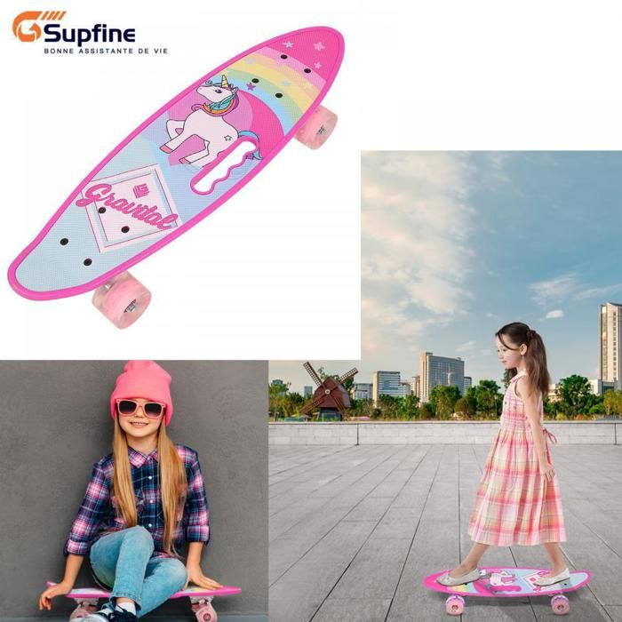 Skateboard Enfant Licorne Silencieux Avec Roues LED - Skate Fille 6 Ans Et Plus