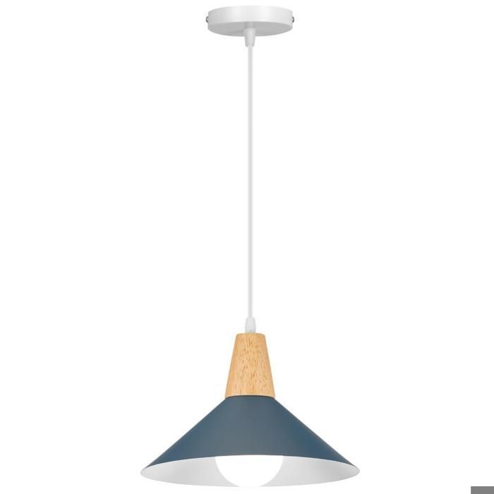 WOTTES Suspension en Bois et Métal - Bleu foncé 1pcs Ø25cm - E27 - Design rétro Chapeau - Éclairage intérieur Lustre Cuisine