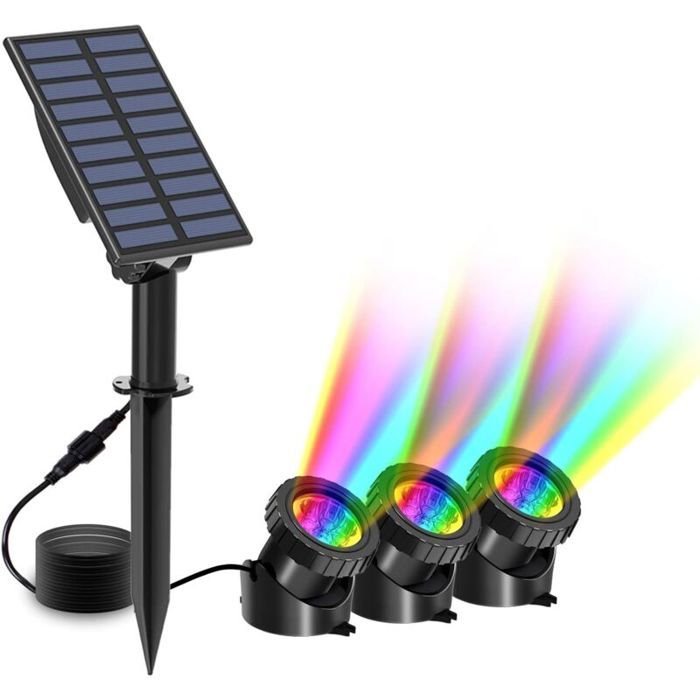 Lampe Solaire Sous-marines 3 packs Spots Solaire Éclairage Submersible avec 2 Modes RGB Changement Couleur IP68 Étanche
