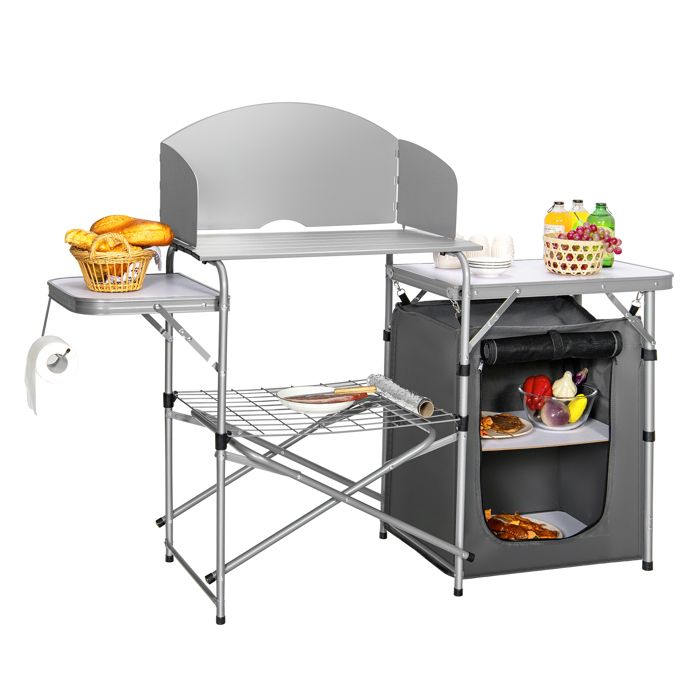 COSTWAY Table de Jardin Pliable avec Rangement Pare-vent Sac de Transport Table à Gril Portable pour Camping Pique-Nique Fête BBQ COSTWAY Table de Jardin Pliable avec Rangement Pare-vent Sac de Transport Table à Gril Portable pour Camping Pique-Nique Fête BBQ