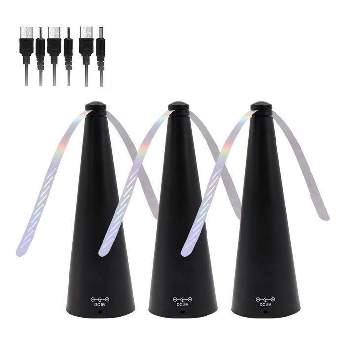 Ventilateur Anti-Mouches - 3 Pièces - Rechargeable USB - 2 Vitesses - Noir