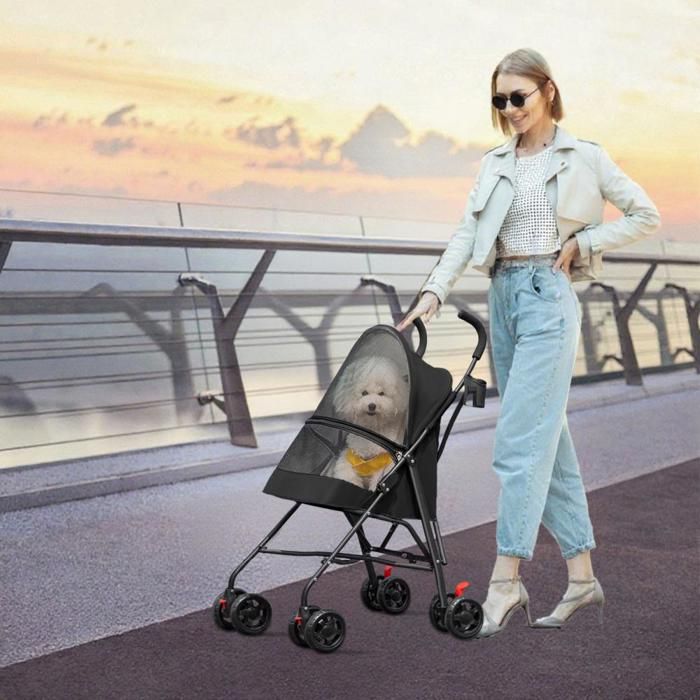 Comparer les prix de JEOBEST Poussette Buggy Pliable Animaux Chariot Pliante Chien Chat Porte-Gobelet Inclus Roues avec Frein Tissu Oxford Acier Noir