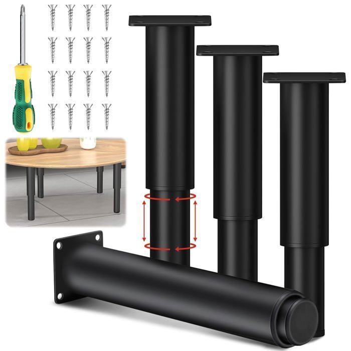 4 Génériques Pied de Table Metal 25-45cm Hauteur sans Perçage Pieds de Table avec Accessoires de Montage(Noir) YYV
