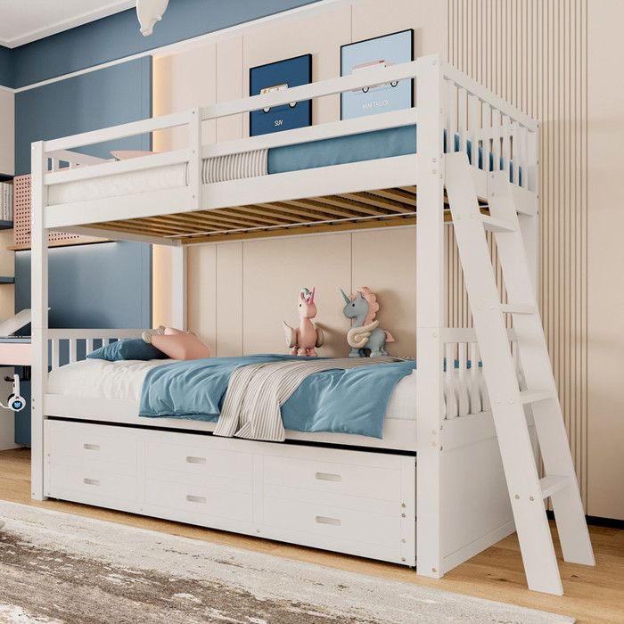 Lit superposé - 90x200cm - lit bébé - lit de maison pour filles et garçons - sans matelas - blanc
