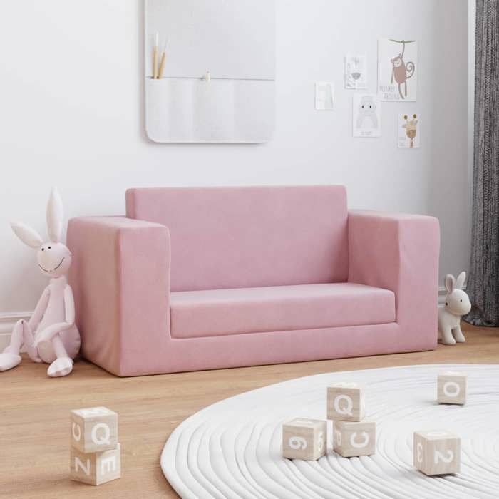 Canapé-lit pour enfants - vidaXL - 2 places - Peluche douce - Rose - 84x38x42 cm assise - 84x104x34 cm couchage