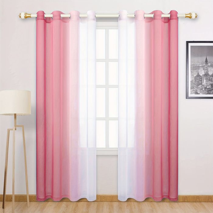Rideaux voilages dégradés semi-occultants pour cuisine et salon roses 132 x 213 cm (lot de 2 œillets)